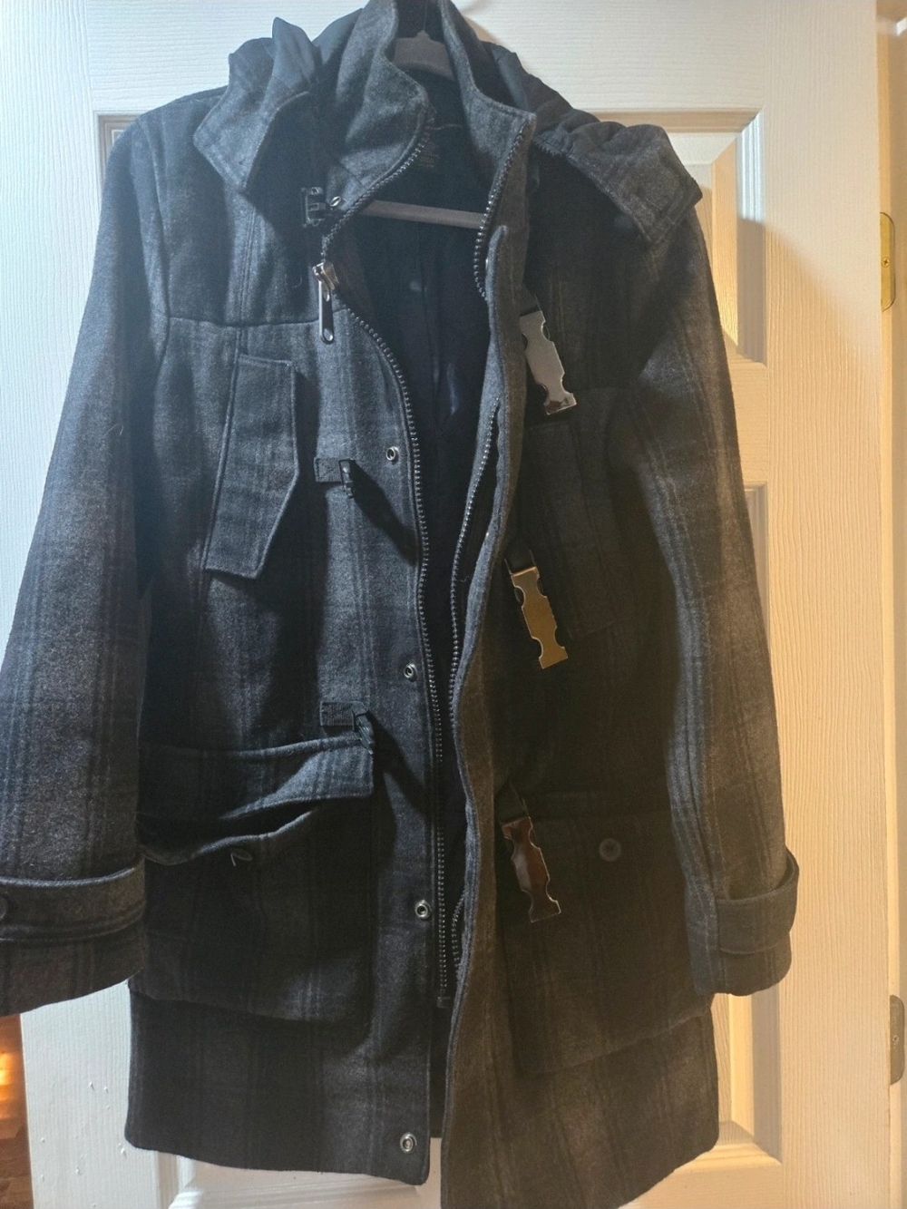 INC International Concepts Charcoal Plaid Trench Coat